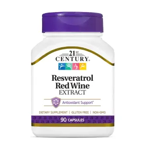 Extrato de Vinho Tinto com Resveratrol, 90 Cápsulas, 21st Century