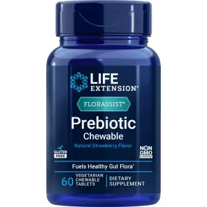 FLORASSIST® Prebiótico Mastigável, 60 Comprimidos Mastigáveis Vegetarianos Sabor Morango, Life Extension