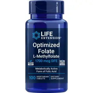Folato Otimizado, L-Metilfolato, 1.700 mcg DFE, 100 Comprimidos Vegetarianos, Life Extension