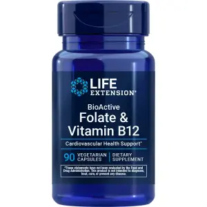 Folato e Vitamina B12 BioAtivos, 90 Cápsulas Vegetarianas, Life Extension