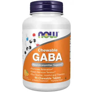 GABA com Taurina, Inositol e Teanina, 250 mg, 90 Comprimidos Mastigáveis sabor Laranja, Now Foods