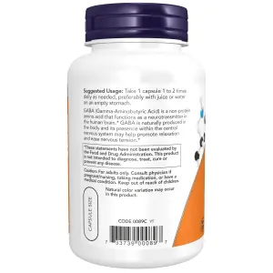 GABA, 750 mg, 200 Cápsulas Vegetais, Now Foods