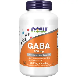 GABA com Vitamina B6, 500 mg, 200 Cápsulas Vegetais, Now Foods