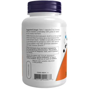 GABA com Vitamina B6, 500 mg, 200 Cápsulas Vegetais, Now Foods