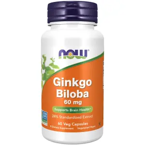 Ginkgo biloba, 60 mg, 60 Cápsulas Vegetais, Now Foods