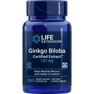 Ginkgo biloba, Extrato Certificado, 120 mg, 365 Cápsulas Vegetarianas, Life Extension
