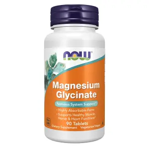 Glicinato de Magnésio, 200 mg, 90 Comprimidos, Now Foods