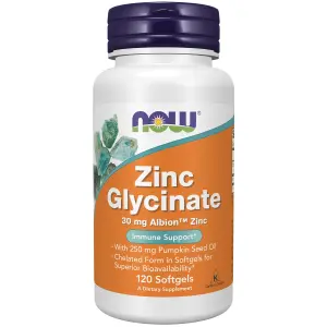 Glicinato de Zinco, 30 mg Albion™ Zinc, 120 Cápsulas Softgel, Now Foods