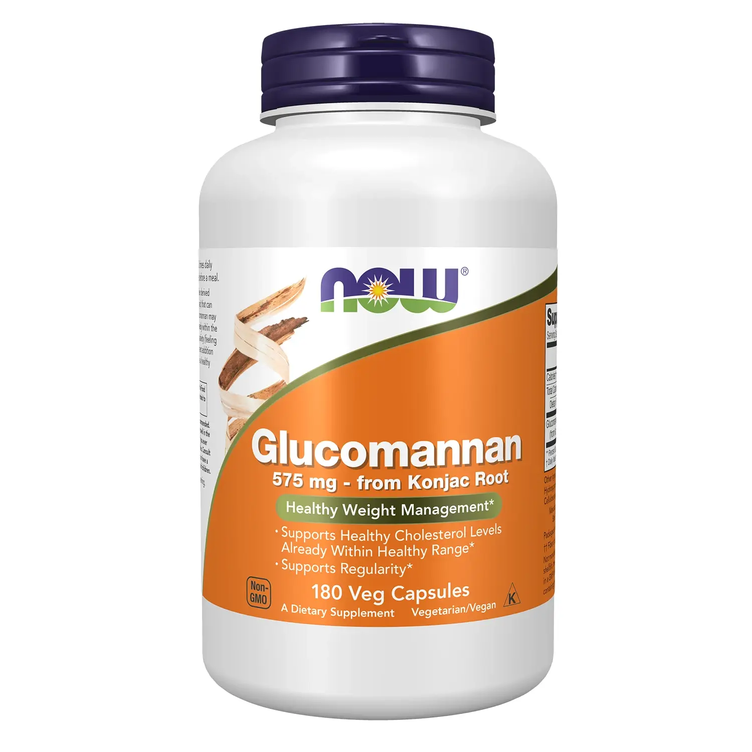 Glucomannan da Raiz de Konjac, 575 mg, 180 Cápsulas Vegetais, Now Foods