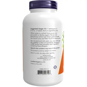 Grama de Trigo Orgânica Certificada, Pó Puro, 255 g (9 oz), Now Foods