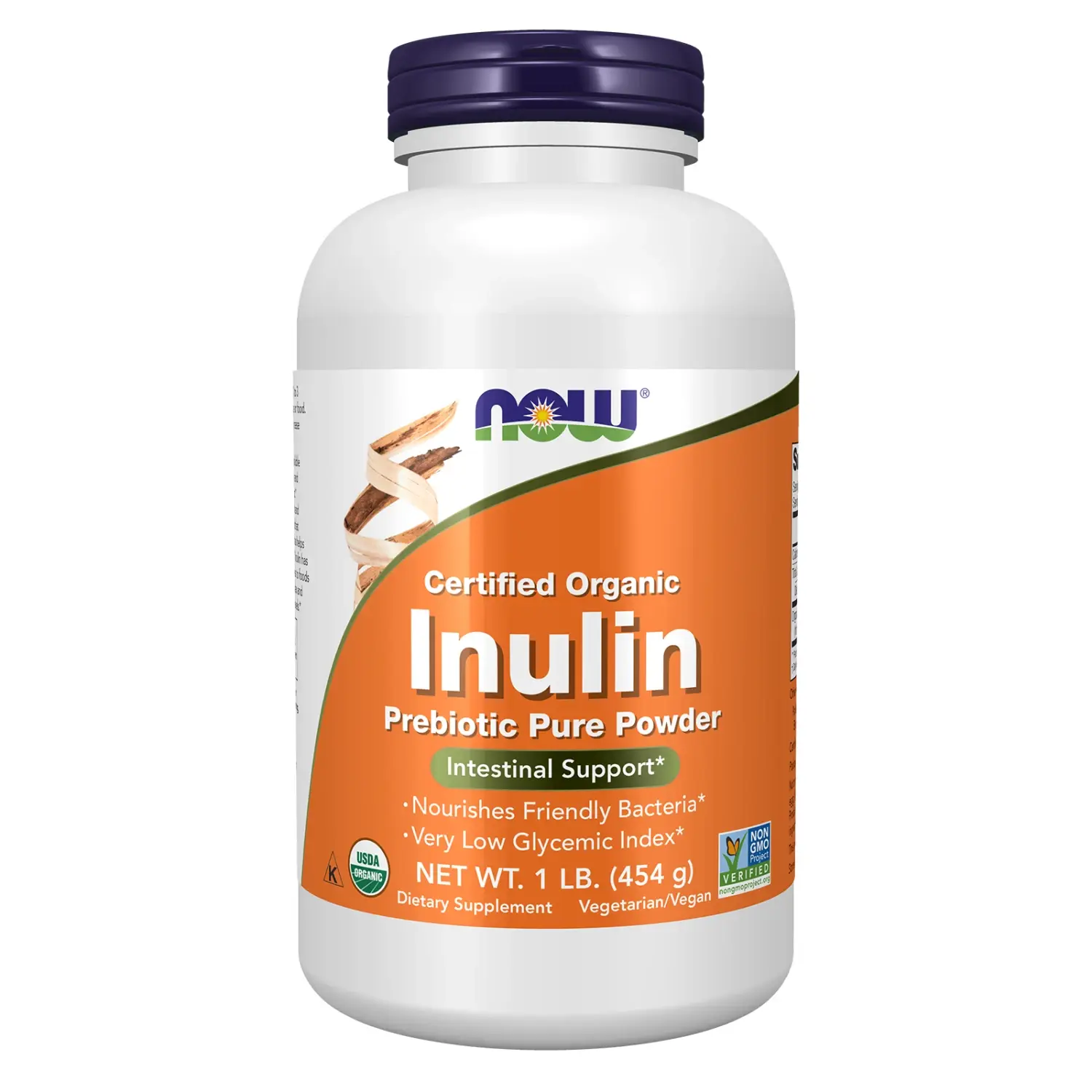 Inulina Orgânica Certificada, Prebiótico em Pó, 454 g (1 lb), Now Foods