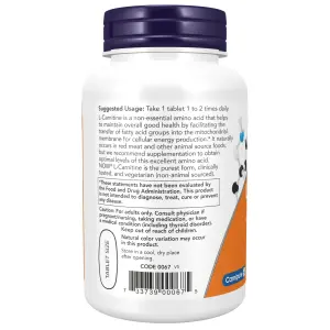 L-Carnitina, 1.000 mg, 50 Comprimidos, Now Foods
