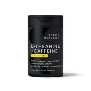 L-teanina e Cafeína, Fórmula 2 em 1, 60 Cápsulas Softgel, Sports Research