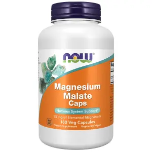 Cápsulas de Malato de Magnésio, 95 mg, 180 Cápsulas Vegetais, Now Foods