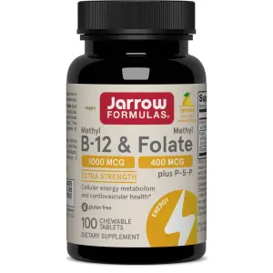 Metil B-12 1.000 mcg e Metilfolato Vegano 400 mcg, 100 Comprimidos Mastigáveis Sabor Limão, Jarrow Formulas
