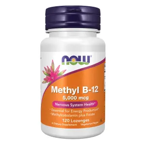 Metil B-12, 5.000 mcg, Metilcobalamina com Folato, 120 Pastilhas, Now Foods