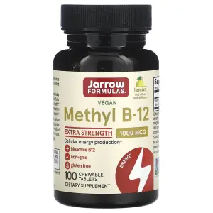 Metil B12 Vegana, 1.000 mcg, 100 Comprimidos Mastigáveis Sabor Limão, Jarrow Formulas