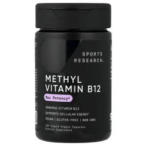 Metil B12, 5.000 mcg, Metilcobalamina, 120 Cápsulas Vegetais Líquidas, Sports Research