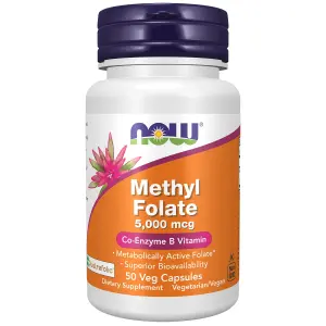 Metilfolato, 5.000 mcg, 50 Cápsulas Vegetais, Now Foods