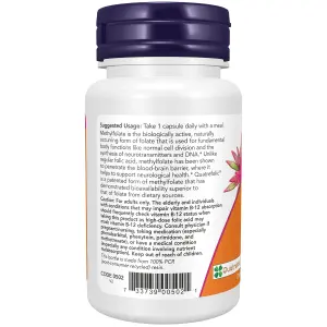 Metilfolato, 5.000 mcg, 50 Cápsulas Vegetais, Now Foods