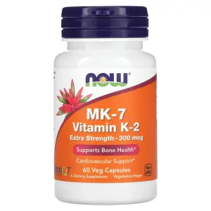 MK-7, Vitamina K-2, 300 mcg, 60 Cápsulas Vegetais, Now Foods