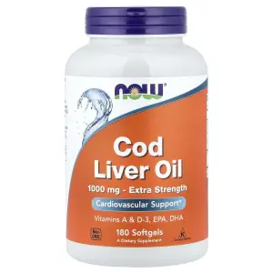 Óleo de Fígado de Bacalhau, 1.000 mg, 180 Cápsulas Softgel, Now Foods