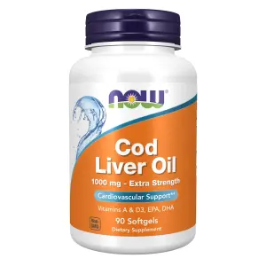 Óleo de Fígado de Bacalhau, 1.000 mg, 90 Cápsulas Softgel, Now Foods