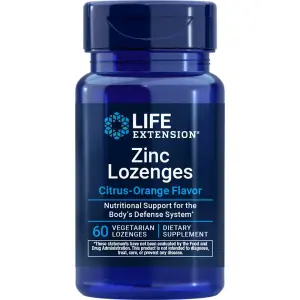 Pastilhas de Zinco, 60 Pastilhas Vegetarianas Sabor Laranja Cítrica (18,75 mg por Pastilha), Life Extension