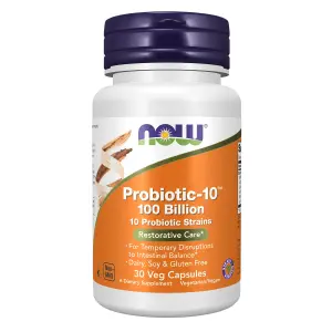 Probiotic-10™, 30 Cápsulas Vegetais, 100 Bilhões de UFCs, 30 Cápsulas Vegetais, Now Foods