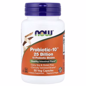 Probiotic-10™ 25 Bilhões, 50 Cápsulas Vegetais, Now Foods