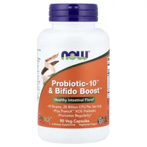 Probiotic-10™ e Bifido Boost™, 25 Bilhões CFU por Dose, 90 Cápsulas Vegetais, Now Foods