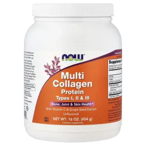 Proteína Multicolágeno, Tipo I, II & III, 454 g (16 oz), Sem Sabor, Now Foods