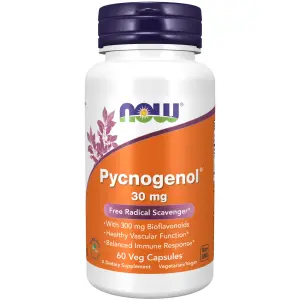 Pycnogenol®, 30 mg, Com 300 mg de Bioflavonoides, 60 Cápsulas Vegetais, Now Foods