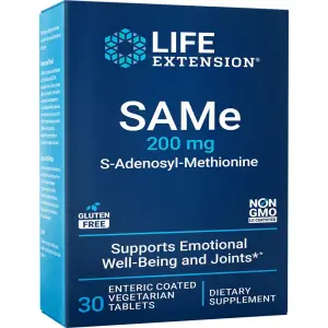 SAMe, S-Adenosilmetionina, 200 mg, 30 Comprimidos Vegetarianos com Revestimento Entérico, Life Extension