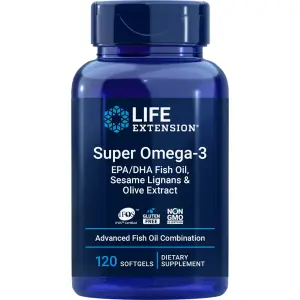 Super Ômega-3 EPA/DHA, Óleo de Peixe, Lignanas de Gergelim e Extrato de Oliva, 120 Cápsulas Softgel, Life Extension
