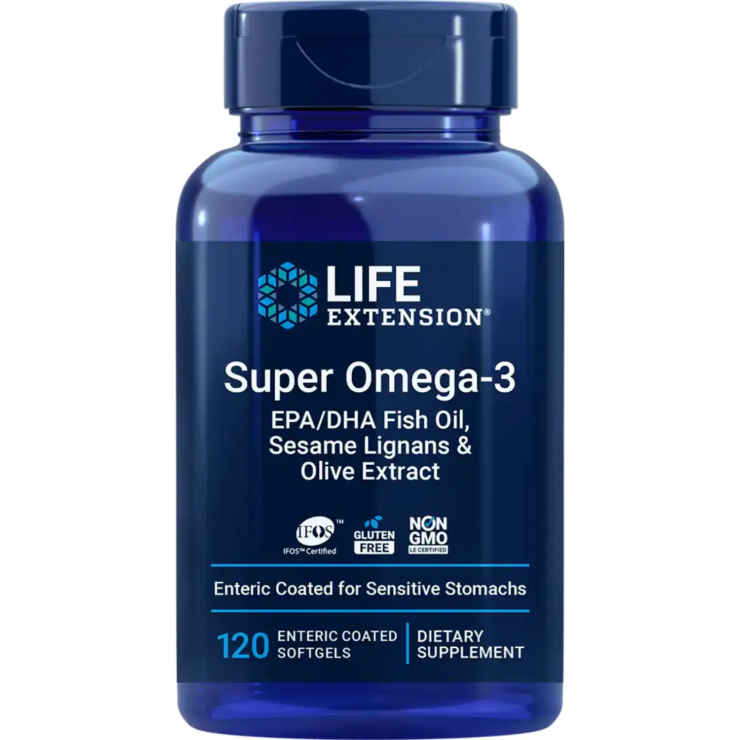 Super Ômega-3 EPA/DHA, Óleo de Peixe, Lignanas de Gergelim e Extrato de Oliva, 120 Cápsulas Softgel com Revestimento Entérico, Life Extension