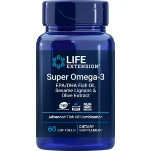 Super Ômega-3 EPA/DHA, Óleo de Peixe, Lignanas de Gergelim e Extrato de Oliva, 60 Cápsulas Softgel, Life Extension