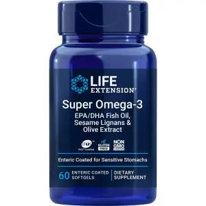 Super Ômega-3 EPA / DHA, Óleo de Peixe, Lignanas de Gergelim e Extrato de Oliva, 60 Cápsulas Softgel com Revestimento Entérico, Life Extension