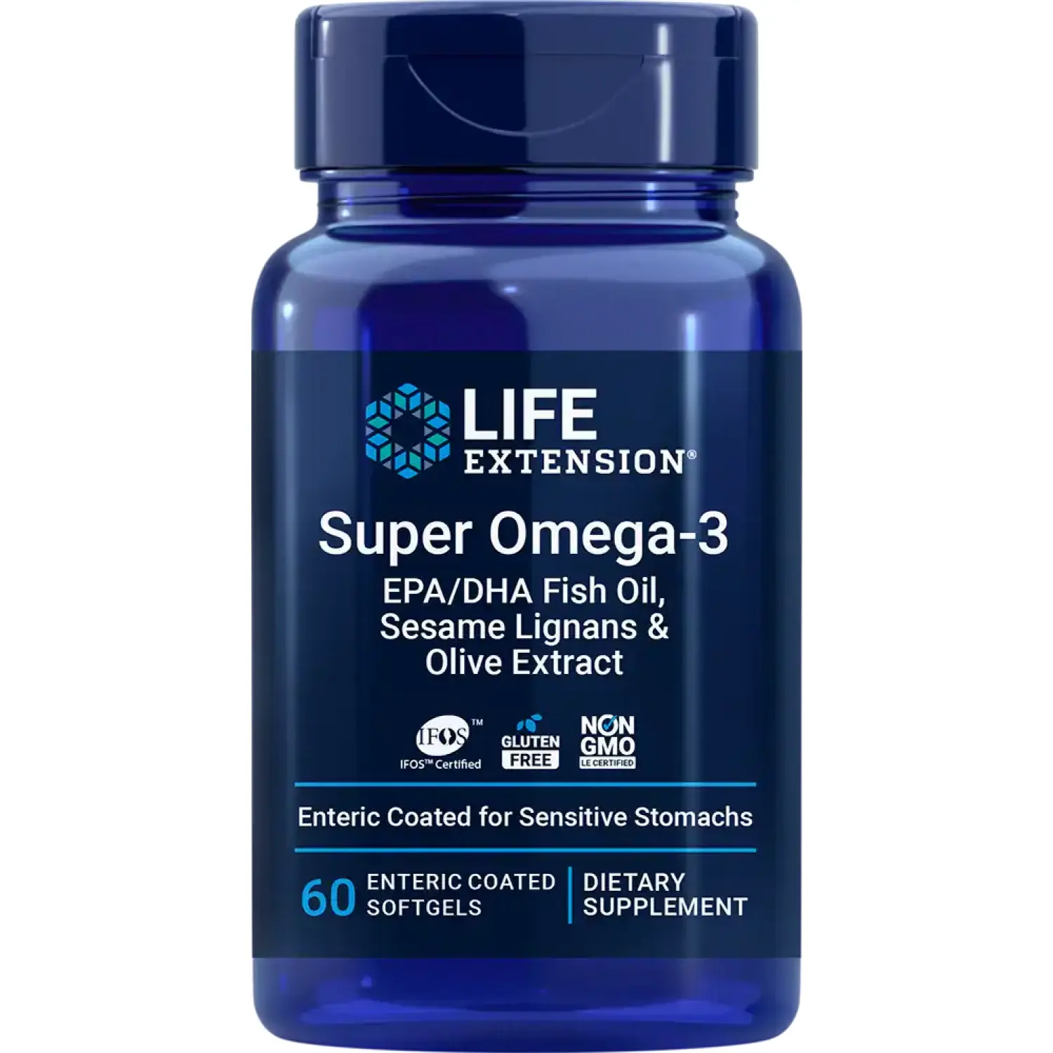 Super Ômega-3 EPA / DHA, Óleo de Peixe, Lignanas de Gergelim e Extrato de Oliva, 60 Cápsulas Softgel com Revestimento Entérico, Life Extension