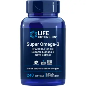 Super Ômega-3 EPA/DHA, Óleo de Peixe, Lignanas de Gergelim e Extrato de Oliva, 240 Cápsulas Softgel, Life Extension