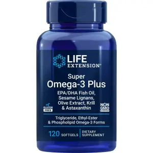Super Ômega-3 Plus EPA/DHA, Óleo de Peixe, Lignanas de Gergelim, Extrato de Oliva, Krill e Astaxantina, 120 Cápsulas Softgel, Life Extension