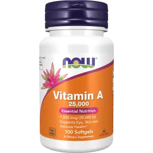 Vitamina A, 7.500 mcg (25.000 UI), 100 Cápsulas Softgel, Now Foods