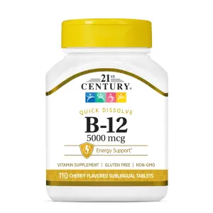 Vitamina B-12, 5.000 mcg, 110 Comprimidos Sublinguais Sabor Cereja, 21st Century