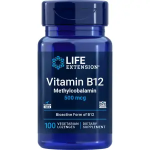 Vitamina B12, Metilcobalamina, 500 mcg, 100 Pastilhas Vegetarianas, Life Extension