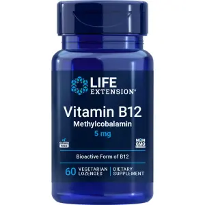 Vitamina B12, Metilcobalamina, 5 mg, 60 Pastilhas Vegetarianas, Life Extension