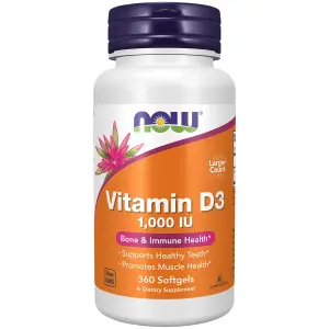 Vitamina D-3, Alta Potência, 1.000 UI, 360 Cápsulas Softgel, Now Foods