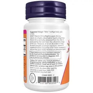 Vitamina D-3, Alta Potência, 2.000 UI, 240 Cápsulas Softgel, Now Foods