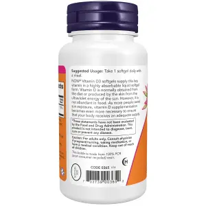 Vitamina D-3, Alta Potência, 1.000 UI, 180 Cápsulas Softgel, Now Foods