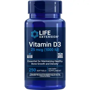 Vitamina D3, 25 mcg (1.000 UI), 250 Cápsulas Softgel, Life Extension