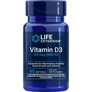Vitamina D3, 5.000 UI, 60 Cápsulas Softgel, Life Extension